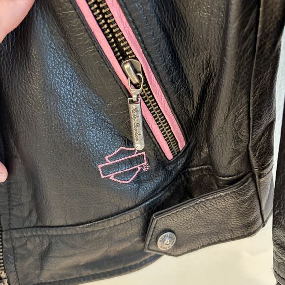 Harley Davidson Pink Label Swarovski Crystal Leather Biker Jacket Womens M - Picture 10 of 17